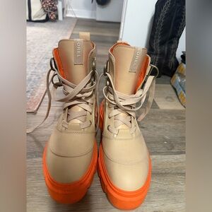 Sorel Women's Caribou Tan and Orange Lace Up Boots